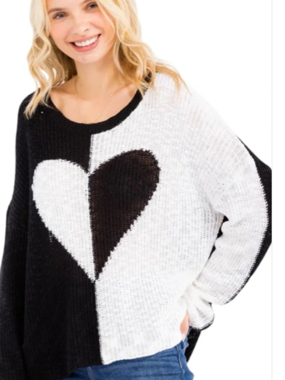 NWT Miracle Sweater Hearts Black White Spectator Cotton Rich Size Medium Large
